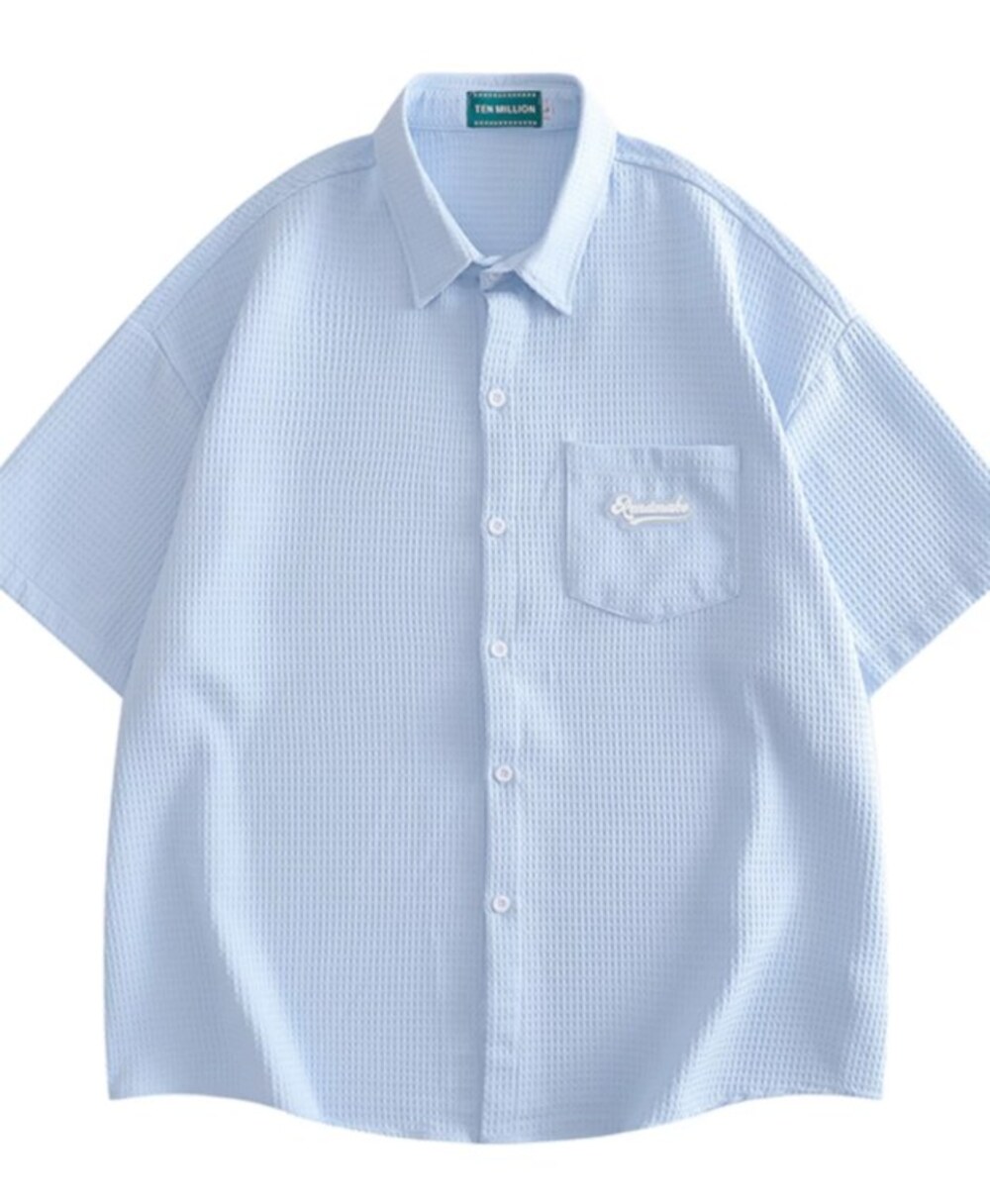 Light Blue Waffle Knit Shirt